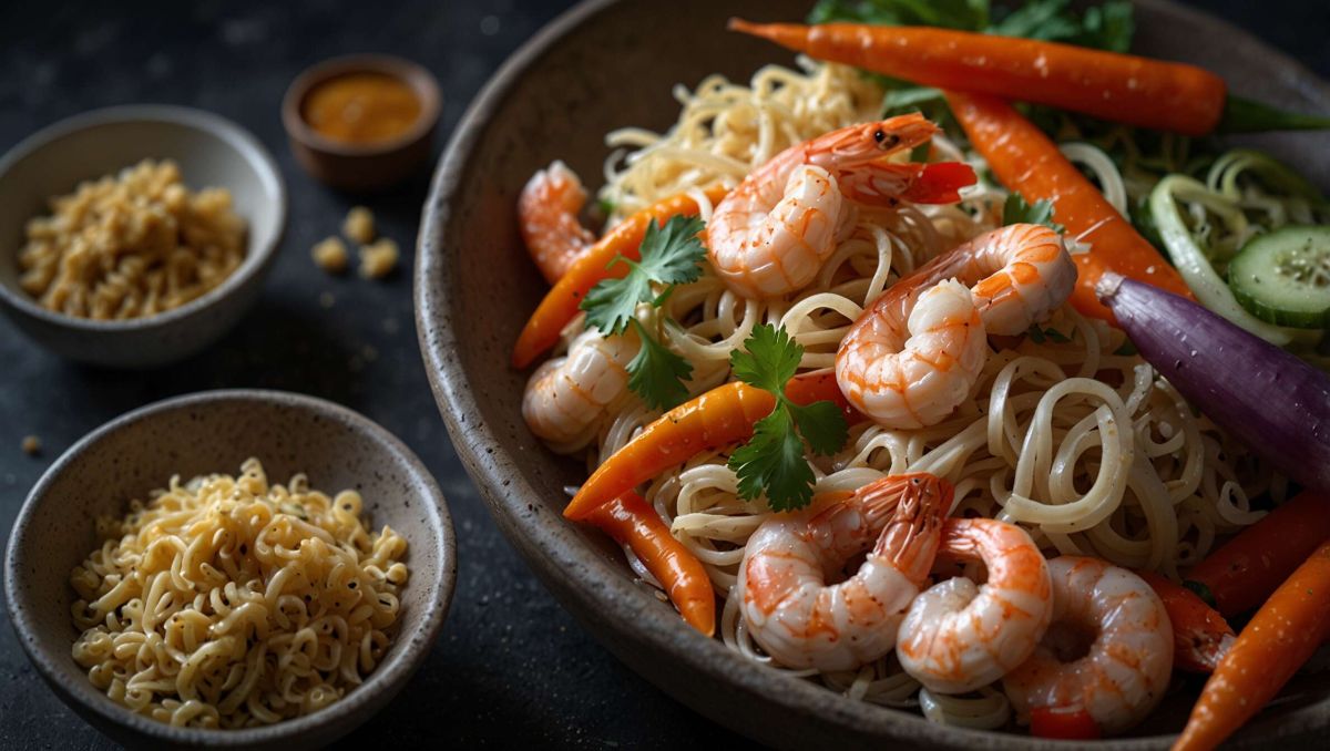 Un sauté de nouilles aux crevettes qui fait voyager vos papilles