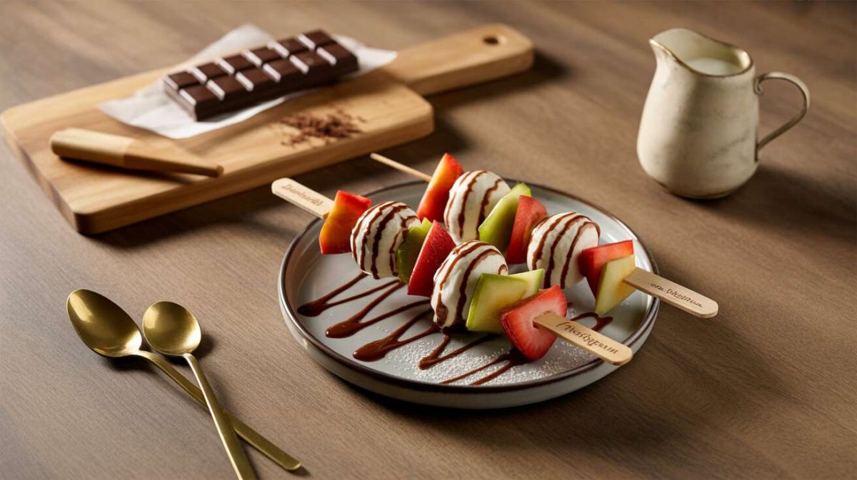 Des brochettes de fruits frais irrésistibles avec une sauce chocolat facile