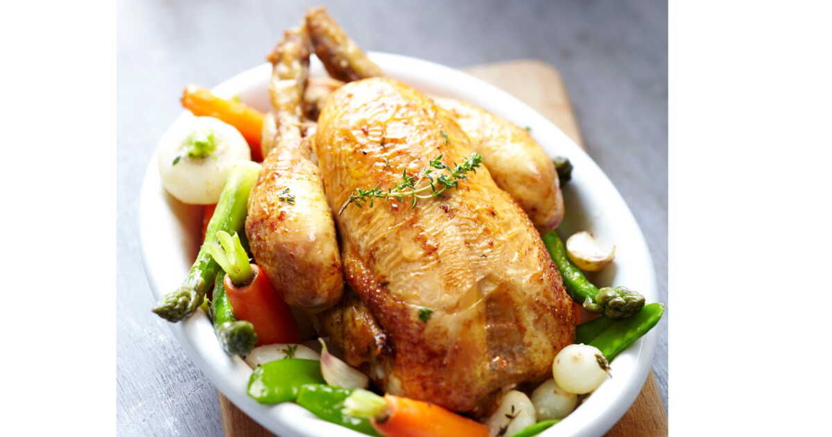 Poulet rôti aux petits légumes nouveaux