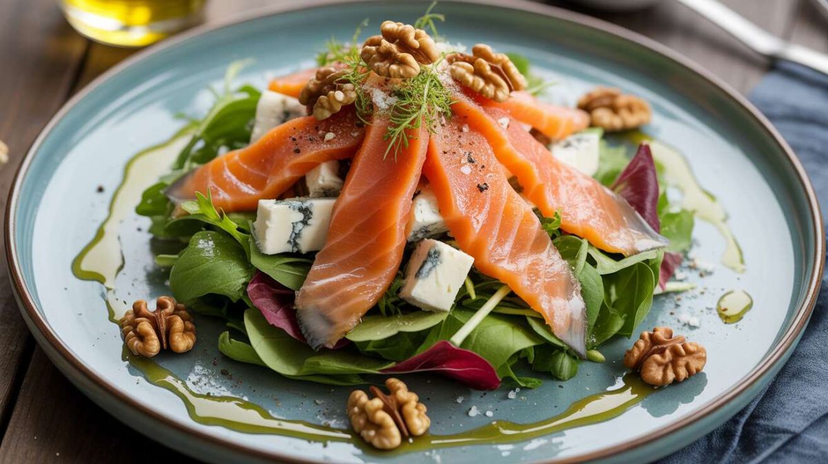 Une salade de saumon fumé et bleu qui ravira vos invités